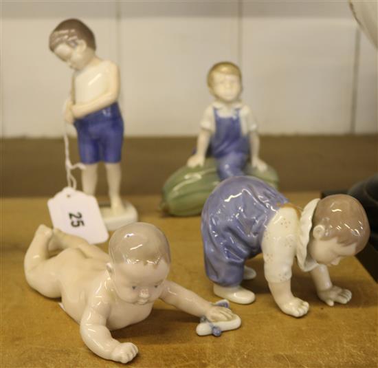 Group of four Copenhagen porcelain figures of children